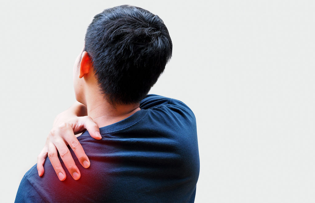 man suffering from shoulder pain